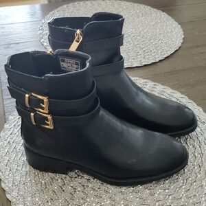 Jones New York Black Ankle Boots with Gold Buckles. NWOTs.